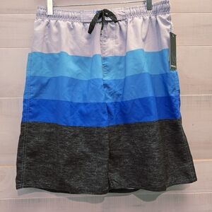 {M} Burnside Men's Swim Trunks Blue Black Teal Gray